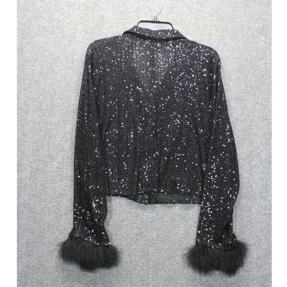 BCBGeneration Mesh Sequin Top Size Medium Black Semi Sheer - Picture 3 of 6